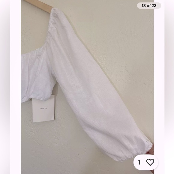 DISSH White Puff Sleeve Linen Crop Top - Picture 5 of 14